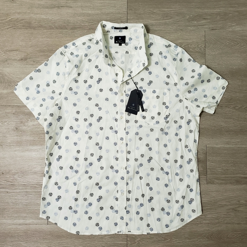 NWT Men's Ben Sherman size XL ivory classc fitshirt button up golf summer resort